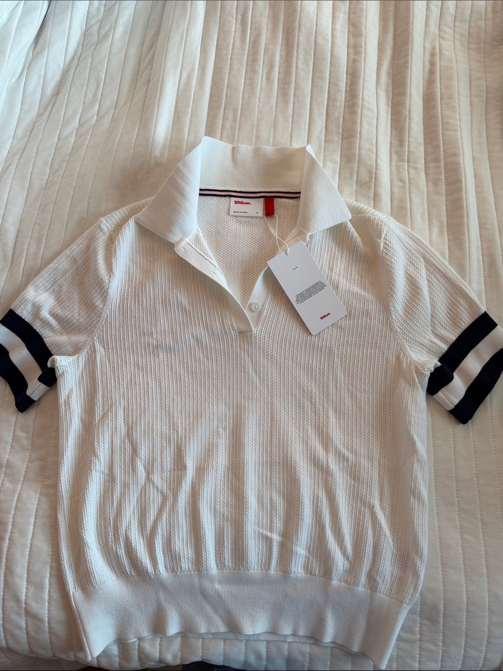 Wilson Essex Polo Top with Navy Sleeve Stripes